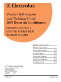 Frigidaire 2007 Room Air Conditioner (RAC) Service Manual Factory Location I