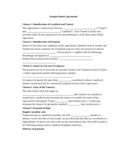 Sample Rental Agreement Sample Rental Agreement