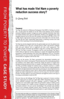 What has Made Viet Nam a Poverty Reduction Success Story?