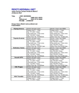 Daftar Harga Sewa Mobil on Daftar Harga Sewa Mobil Dan Bus Di Bali Rentcardibali Net